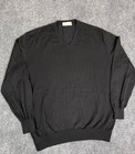 Ermenegildo Zegna Charcoal Long Sleeve 100% Wool V-Neck Sweater Large