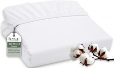 ROYALE LINENS 300 Thread Count 100% Long Staple Combed Cotton Fitted Sheet Qu...