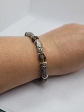Textured Metal and Glass Bead Bracelet 8in. 