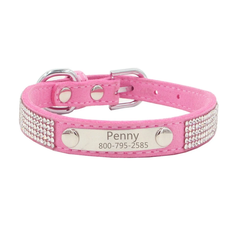 Rhinestones Personalized dog collar Bling engraved custom ID tag Name / Number#A - Image 4 of 4