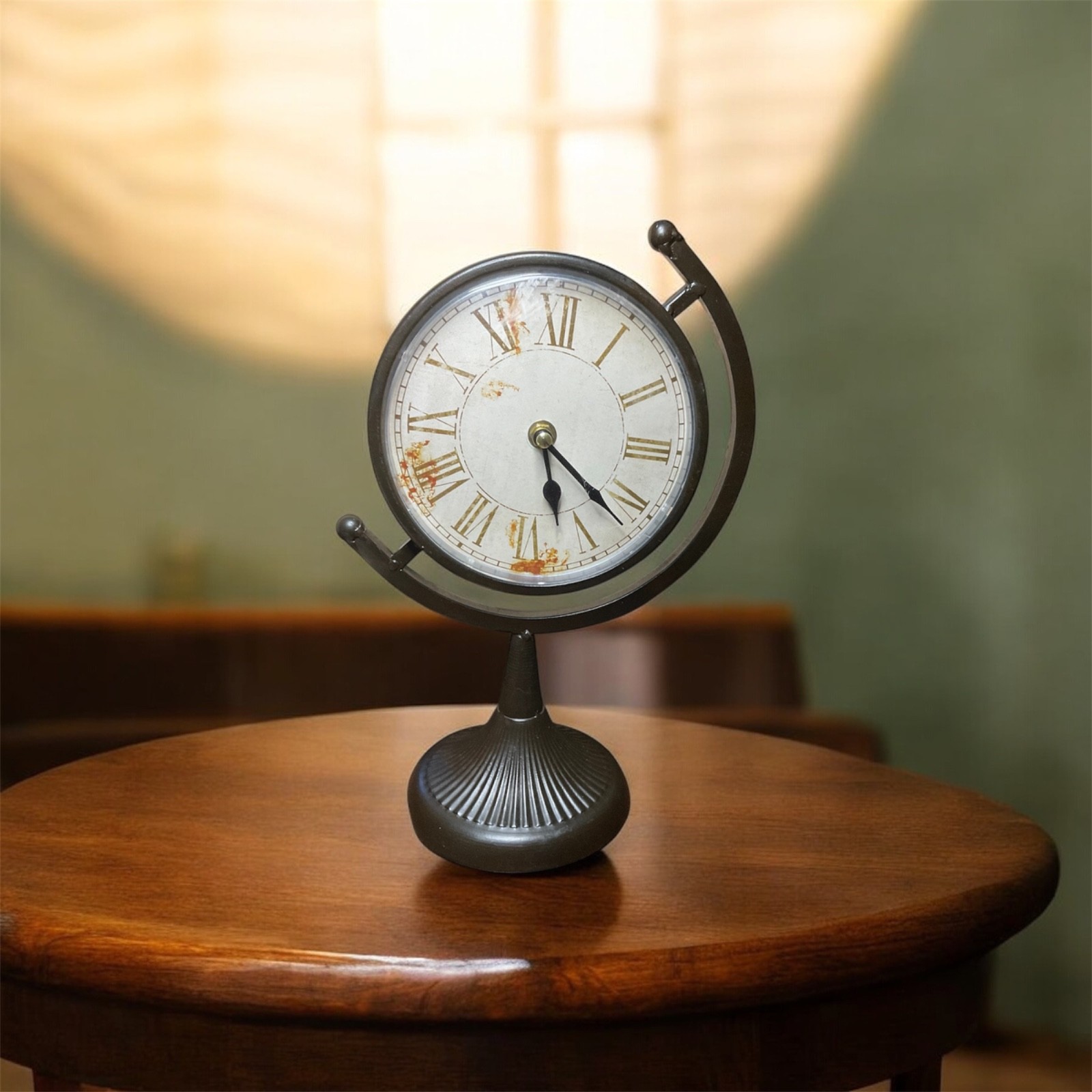 12" Black Metal Vintage Standing Clock