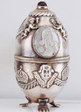 Antique Imperial Ovchinnikov Silver Orthodox Easter Egg c1890 Carved