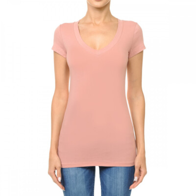 Women's Premium Soft Cotton Knit Basic T-Shirt V-Neck Short Sleeve Solids Fitted