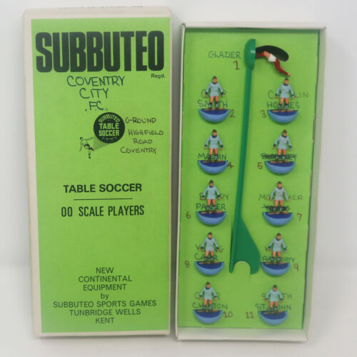 VINTAGE SUBBUTEO THE FOOTBALL GAME TABLE SOCCER 00 SCALE PLAYERS COVENTRY CITY - Picture 1 of 10