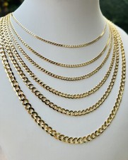 14k Solid Gold Mens Womens necklace Curb Cuba...
