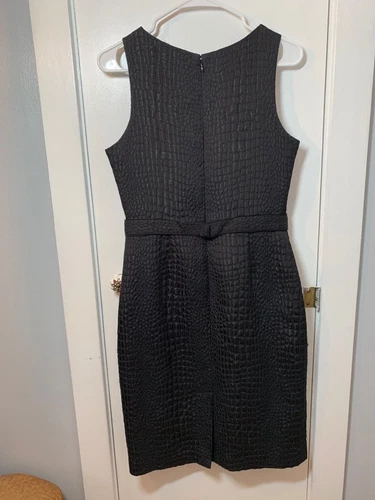 ELIE TAHARI Embossed Alligator Pattern Little Black Cocktail Party Dress SZ 12 - Picture 2 of 9