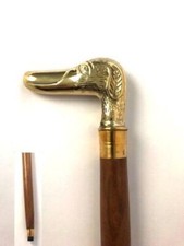 Vintage Antique Brass Dog Head Handle Wooden Cane Walking Stick Handcrafted gift