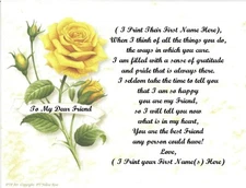 Personalized Gifts~Personalized Poems 4 a Special Friend~See all 12 Variations