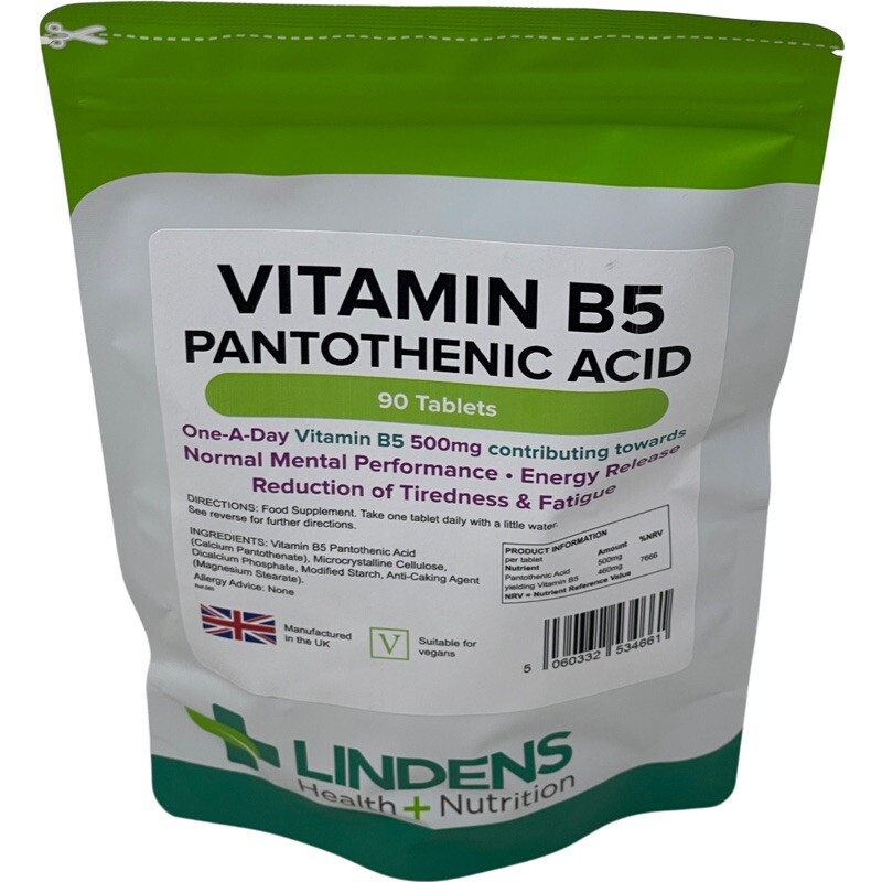 LINDENS VITAMIN B5 TABLETS Pantothenic Acid 500mg 90 OR 360, Energy