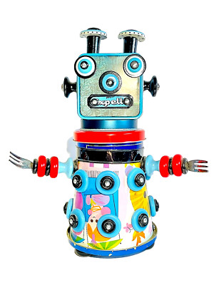 VINTAGE LITHO TIN SAND PAIL ROBOT 2000, ATOMIC B 2, HAND MADE