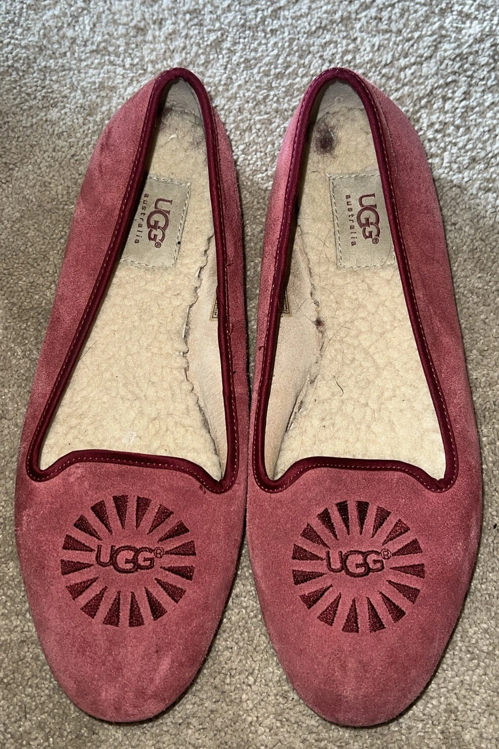 Scarpe basse da ballo Ugg Australia donna taglia 9 Alloway rosse scamosciate pelle di pecora dettagli