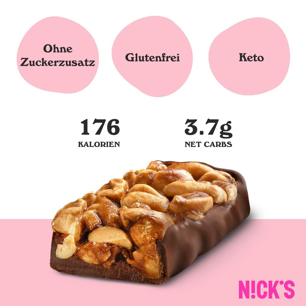 NICKS Keto Riegel Peanut crunch vegane Schokolade Erdnüss-Nuss