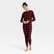 Women's Thermal Pajama Set - Stars Above Size M Plaid Red