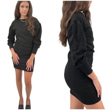 Sweater Dress XS Dark Gray Walter Baker Ribbed Knit Long Balloon Sleeve NEW $178