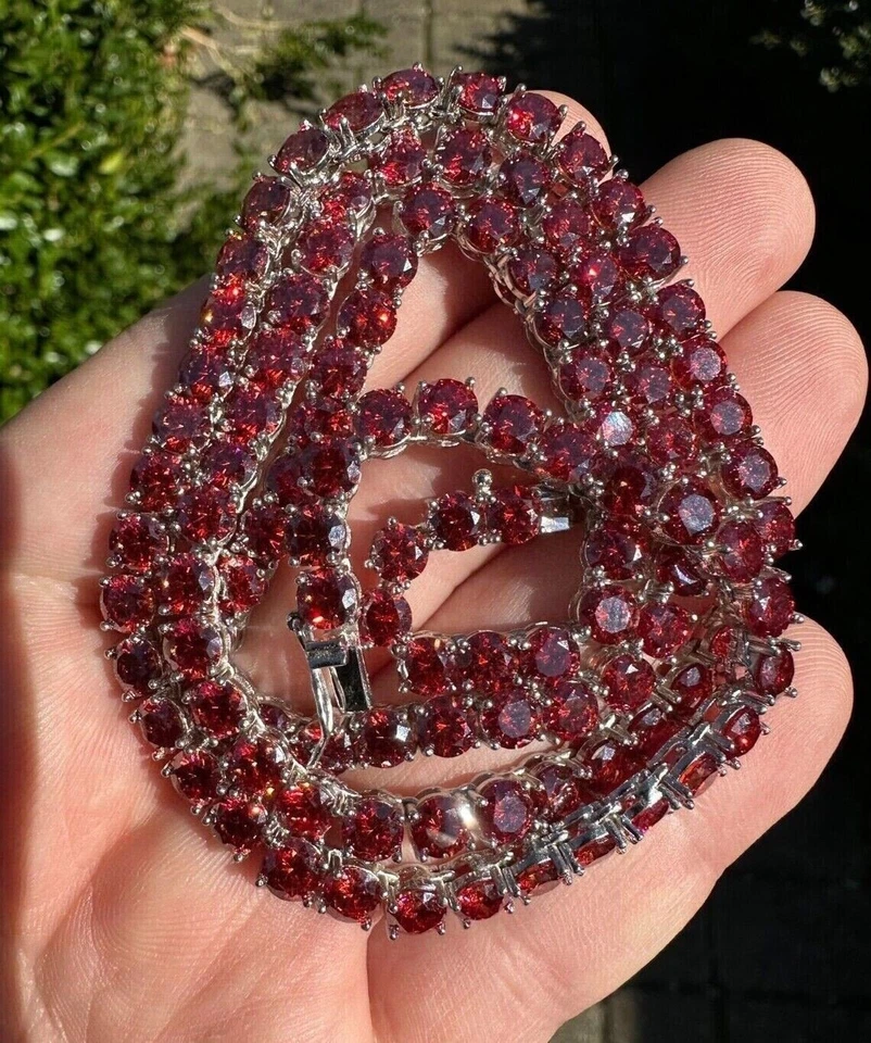 45.72ctw Round Lab Created Ruby 14K White Gold Plated 4mm Womens Tennis Necklace - Image 2 of 4