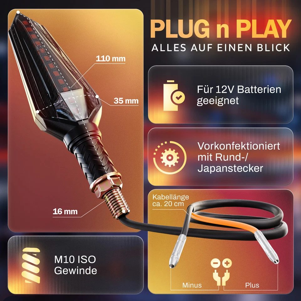 Binego® 4x LED Blinker Motorrad E Geprüft Lauflicht Carbon Getönte Blinkleuchten - Bild 3 von 4