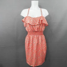 Women Dress Medium Orange Elephant Retro Flutter Flowy Mini Ruffle Sundress Y2K