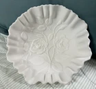 Imperial Milk Glass Bowl White Satin Embossed Open Roses Ruffled Edge 9" Vintage