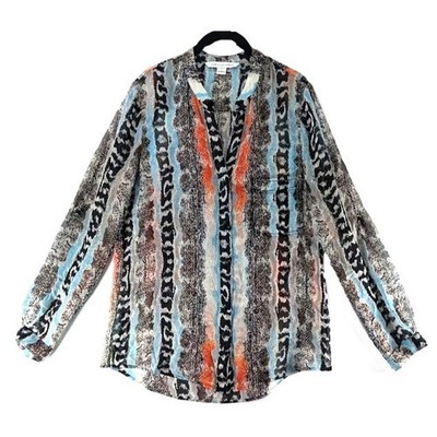 Diane Von Furstenberg Blouse Top Womens Sz 6 100% Silk Chiffon Abstract Popover
