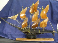 VINTAGE Folk Art Handmade Sail Boat Yacht Ship Made From Horns U.S Navy Marked