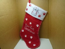 RED  WHITE FELT PURR-FECT CHRISTMAS KITTY CAT 15.5" HOLIDAY STOCKING UNBRANDED