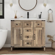 36"Rustic Brown Bathroom Vanity with Ceramic Sink, Four Sliding Drawers Door