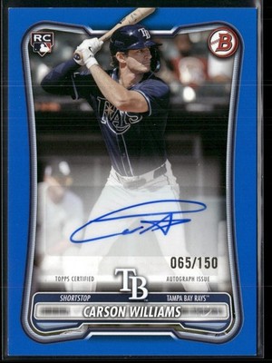2026 Bowman #PRV-CW Carson Williams Rookie and Veteran Autographs Blue #/150