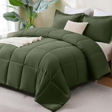 CozyLux King Comforter Set - Olive Green Comforter King Size, 3 Pieces Box Stitc