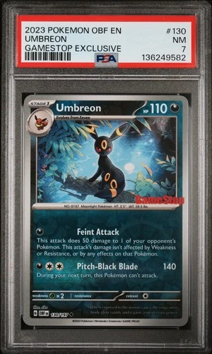 2023 POKEMON OBF EN-OBSIDIAN FLAMES GAMESTOP EXCLUSIVE #130 UMBREON PSA 7