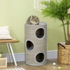PawHut Cat Barrel Tree Tower with Sisal, Cosy Platform, Light Grey