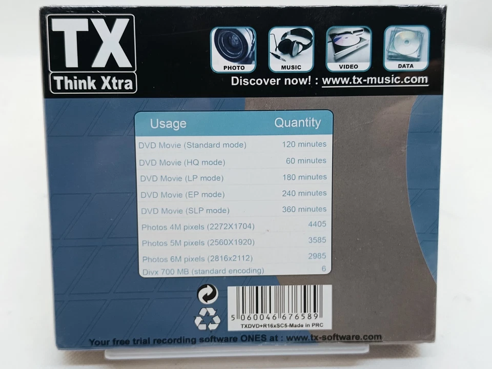 Satz 5 DVD+R Think Xtra TX / 16X Geschwindigkeit / 4,7 GB / Neu - Bild 2 von 2