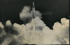 1958 Press Photo Army launch Juno II Rocket with probe at Cape Canaveral, FL