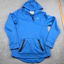 Hollister Hoodie Women Medium Blue Sport Tech Fleece Kangaroo Pocket Pullover