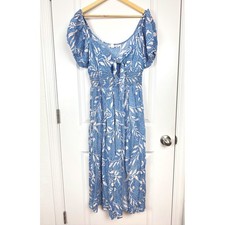 Band of the Free Tie Front Smocked Maxi Dress Sky Blue Ivory Large New With Tags