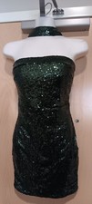 Windsor Sequins Dress Stretch Hunter GREEN Emerald Above knee Halter Zipper S