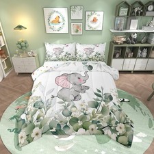 Cartoon Elephant Twin Bedding Sets Toddler Woodland Wildlife Comforter Set, P...