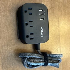 Mifaso Mountable Flat Plug Power Strip with 3 Outlets 3 USB Ports 5' TH8056