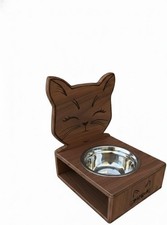 Supporto mangiatoia  per Gatti Rialzato in Legno con ciotola in acciaio 20x20