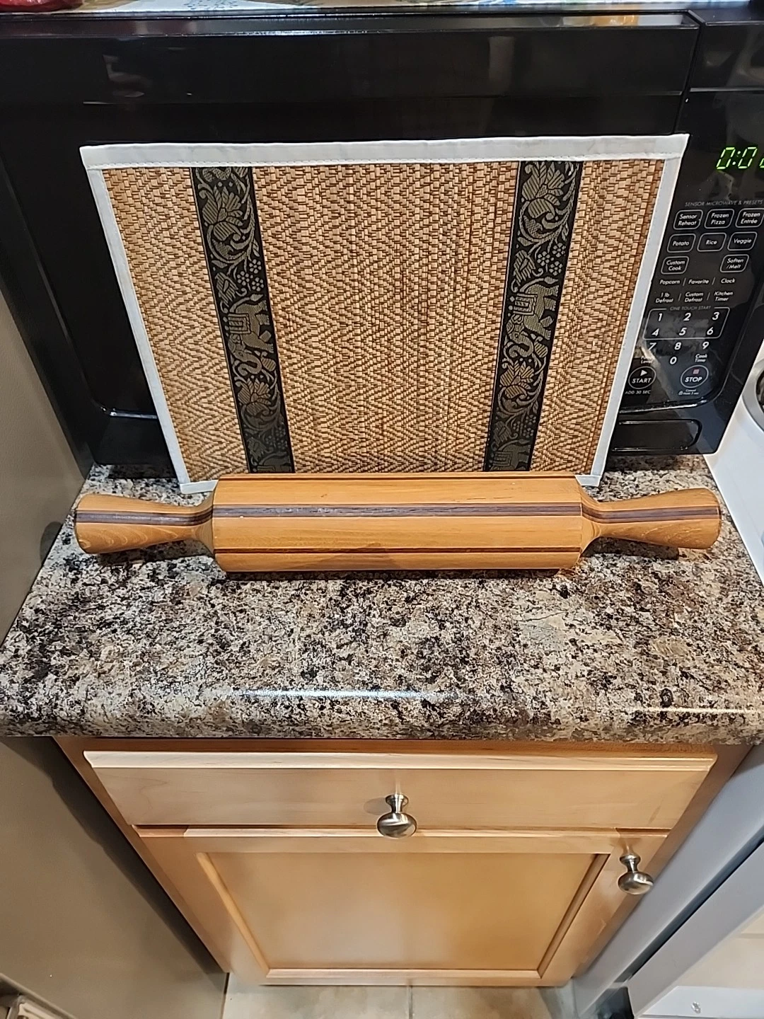 Vintage Handmade Inlaid Wood Design Rolling Pin Light & Dark Wood