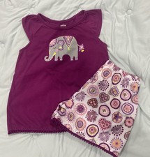 Gymboree Girls Purple w/Elephant and Pompom Trims  Summer PJ Size M (7-8)