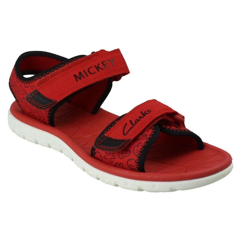 Sandali estivi casual da ragazzo Clarks in tessuto con gancio e passante rossi UK 1 5 G