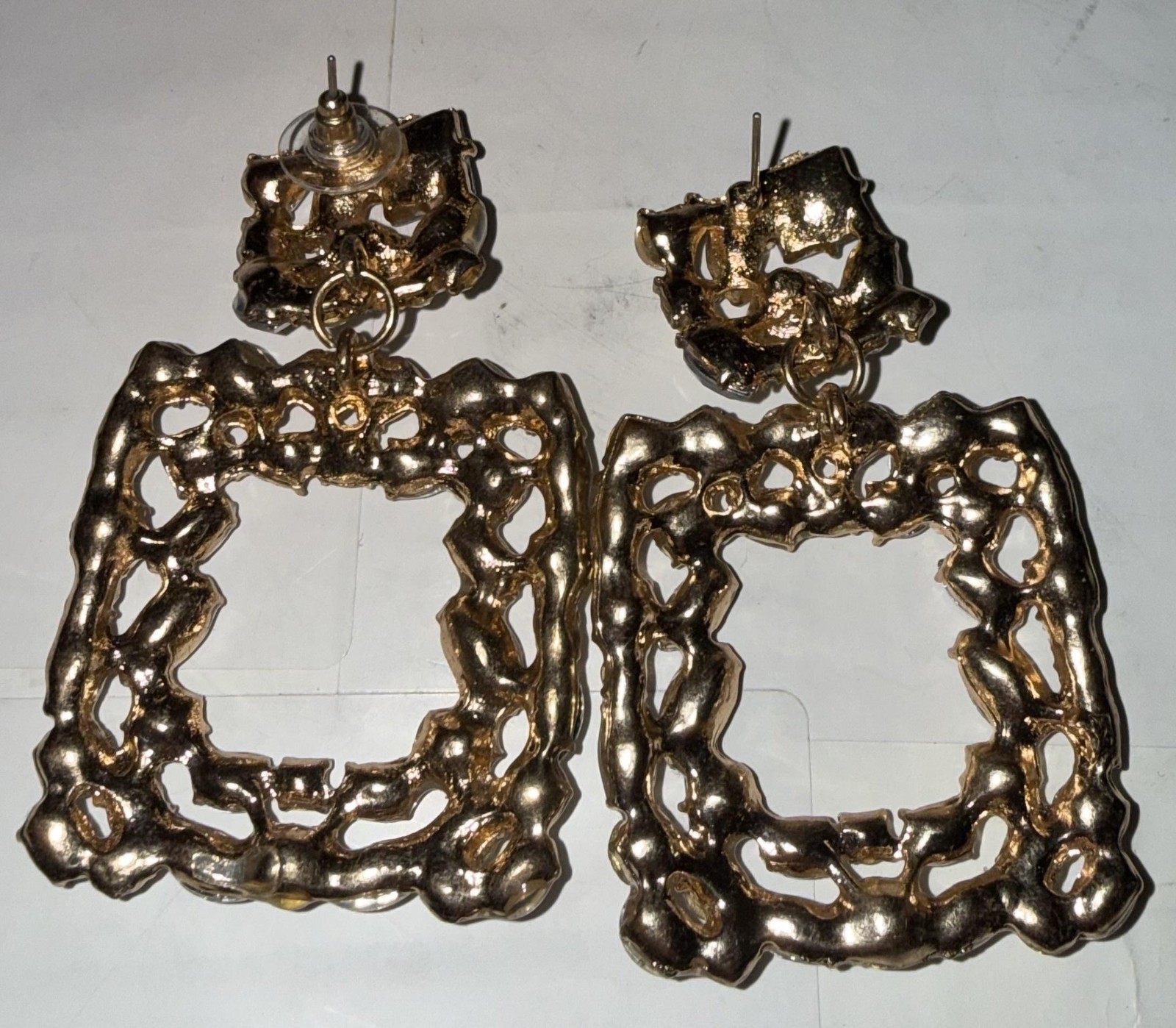 Statement Rectangular Dangle Drop Earrings Gold T… - image 2