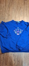 Navy Blue Ls Pullover Sweatshirt With Embroidered Flowers Floral Large