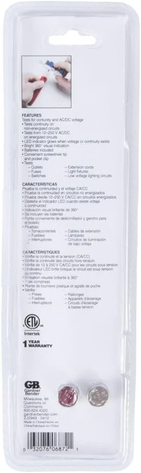 Probador de voltaje 12-250 V AC/DC - Gardner Bender GCV-3206 Foto 2 de 4