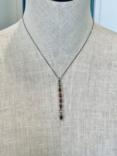 Ciondolo pendente lungo argento sterling 925 vintage pietre colorate a goccia - Foto 2 di 10