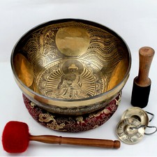 12" Buddha singing bowl- Tibetan mantra carved singing Bowl meditation healing