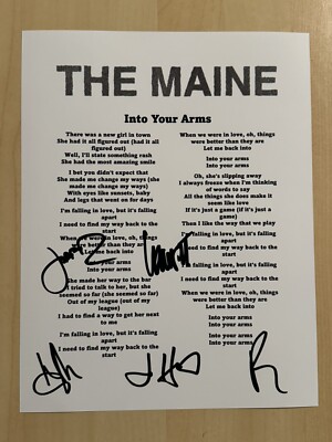 THE MAINE FULL BAND SIGNED LYRIC SHEET AUTOGRAPHED JOHN O CALLAGHAN RARE COA