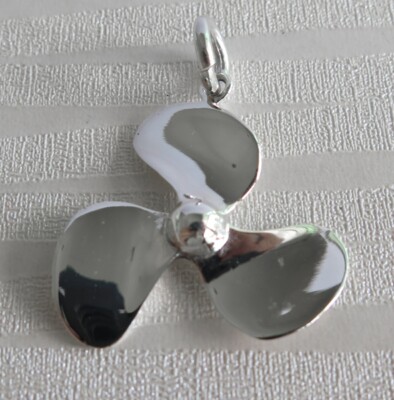 3D THREE BLADE PROPELLER MINIATURE SOLID STERLING 925 SILVER PENDANT
