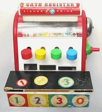 Fisher Price Cash Register Vintage 1960s 972 Wood Toy Works Wooden No Coins