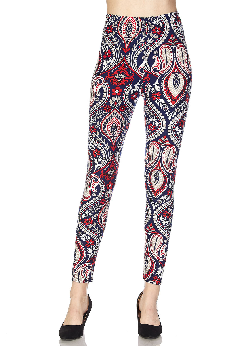 Buttery Soft Brushed Navy Print Leggings TC/210 Plus Size-image